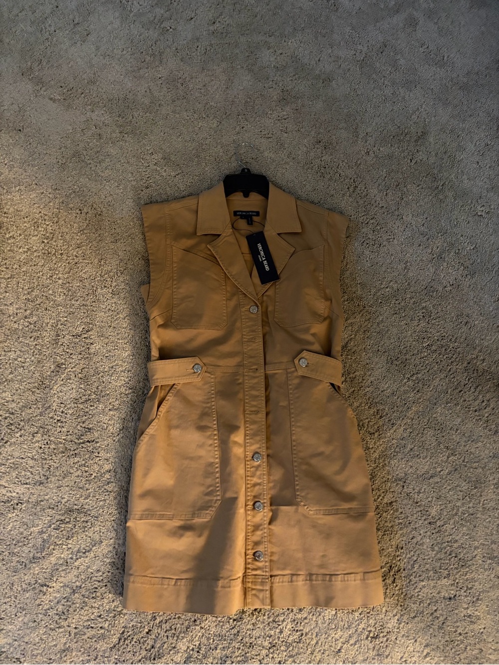 Veronica Beard Tan Sleeveless Utility Dress Jacket